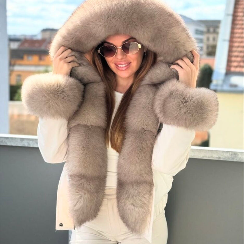 All-Beige Short Leather Parka