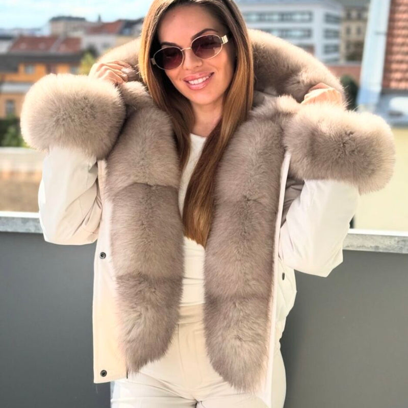 All-Beige Short Leather Parka